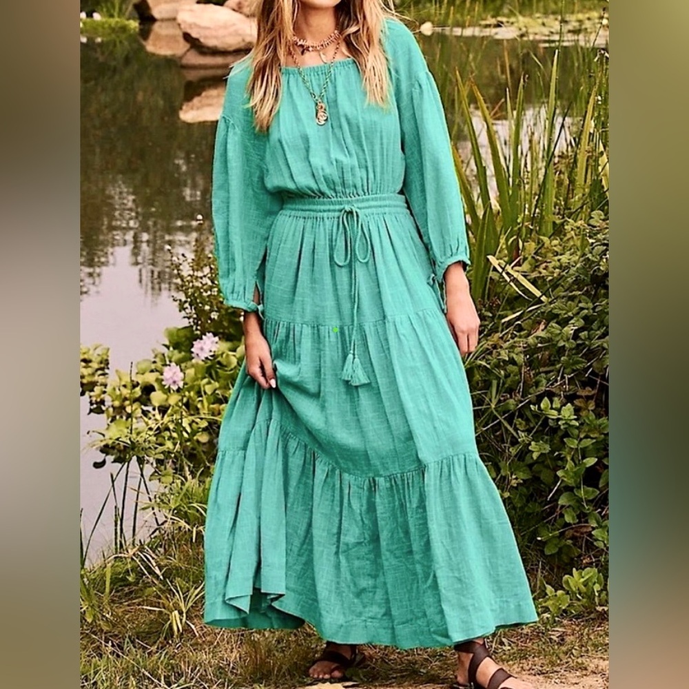 Free People Teal Tiered Midi Dress